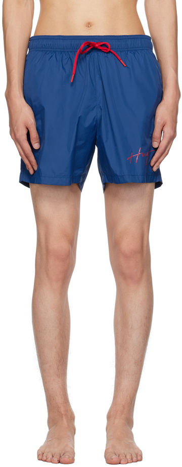 hugo blue printed swim shorts in navy