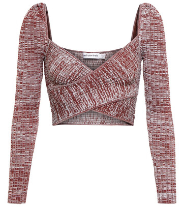 Self-Portrait Wrapover ribbed-knit crop top in red