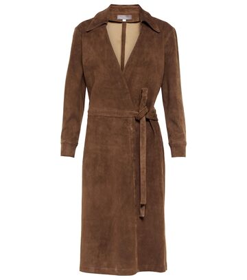 Stouls Ross suede wrap midi dress in brown