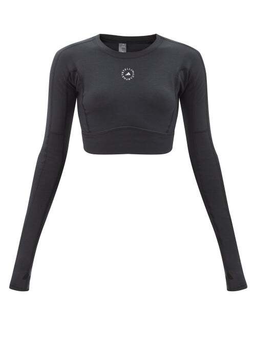 Adidas By Stella Mccartney - Recycled-fibre Jersey Cropped Top - Womens - Black