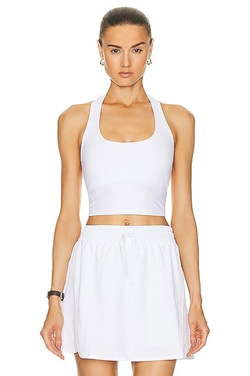 beyond yoga spacedye well rounded cropped halter tank top in white