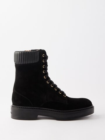 santoni - fetlock suede lace-up boots - womens - black