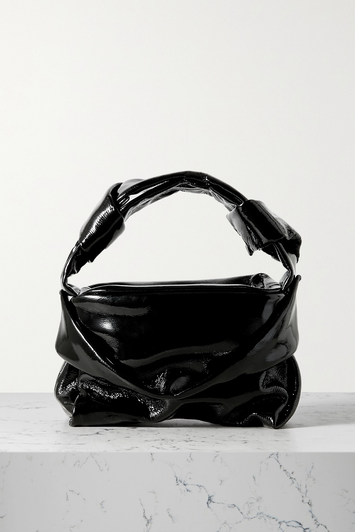 STAUD - Kiss Gathered Patent-leather Shoulder Bag - Black