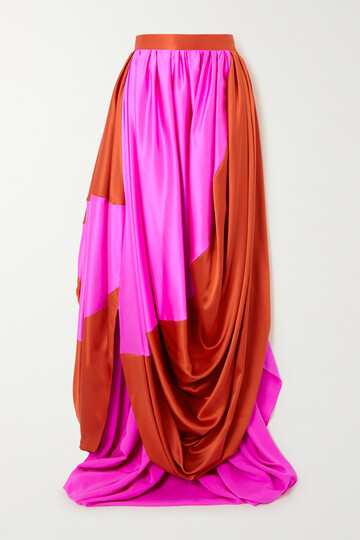roksanda - kobi asymmetric draped pleated two-tone silk-satin maxi skirt - orange