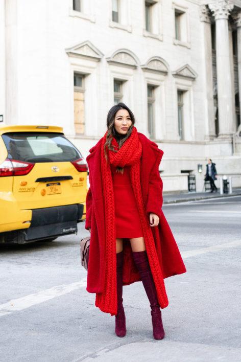red dress with coat