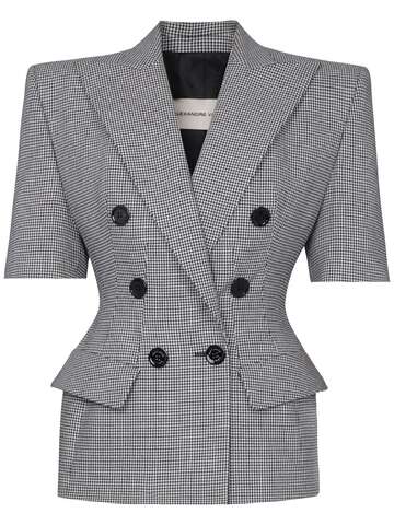 alexandre vauthier wool blend check short sleeved jacket in black / white