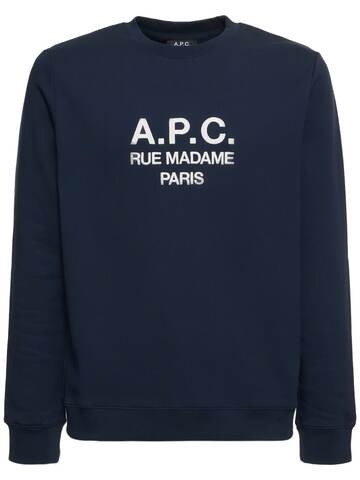 a.p.c. logo embroidered french terry sweatshirt in navy