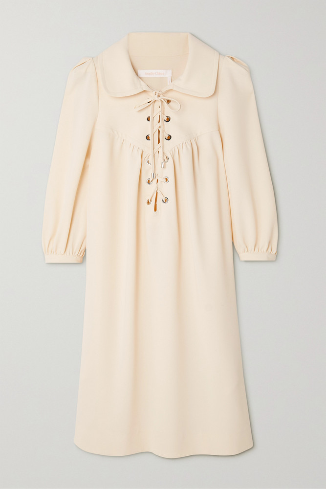 See By Chloé See By Chloé - Lace-up Crepe Dress - Ivory