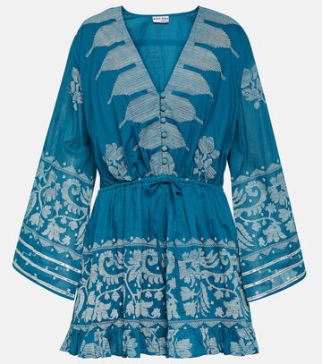 juliet dunn dhaka printed cotton playsuit in blue