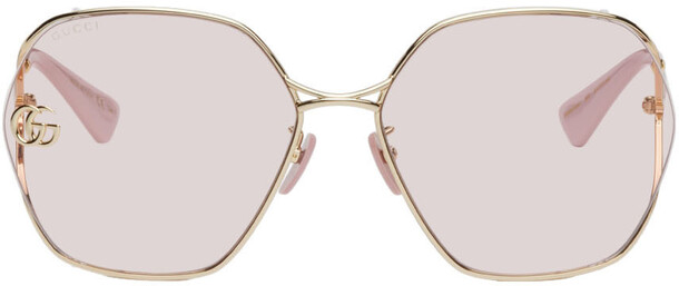 Gucci Pink & Gold Hexagonal Sunglasses