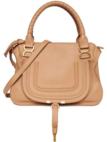 chloé small marcie leather shoulder bag in tan