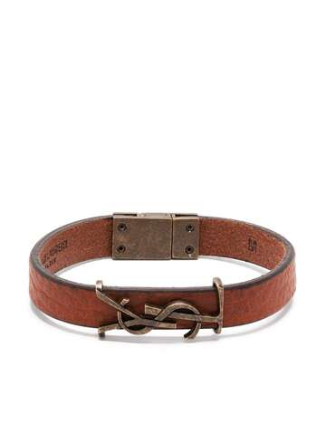 saint laurent logo lettering leather bracelet - brown