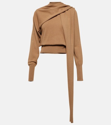 ferragamo scarf-detail cashmere sweater in brown