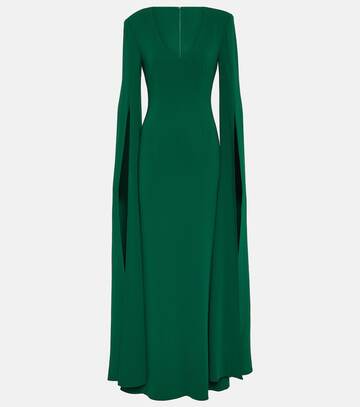 roland mouret cape-sleeve cady gown in green