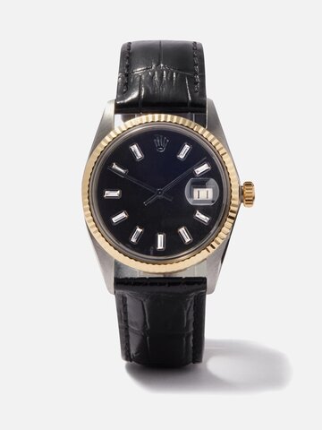 lizzie mandler - vintage rolex datejust 36mm diamond & gold watch - mens - black