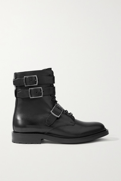 SAINT LAURENT - Army Buckled Leather Ankle Boots - Black