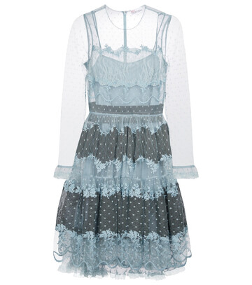 redvalentino tiered lace minidress in blue