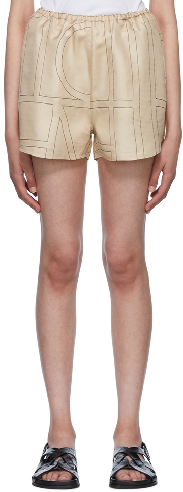 Totême Beige Embrodiered Pyjama Shorts in ivory
