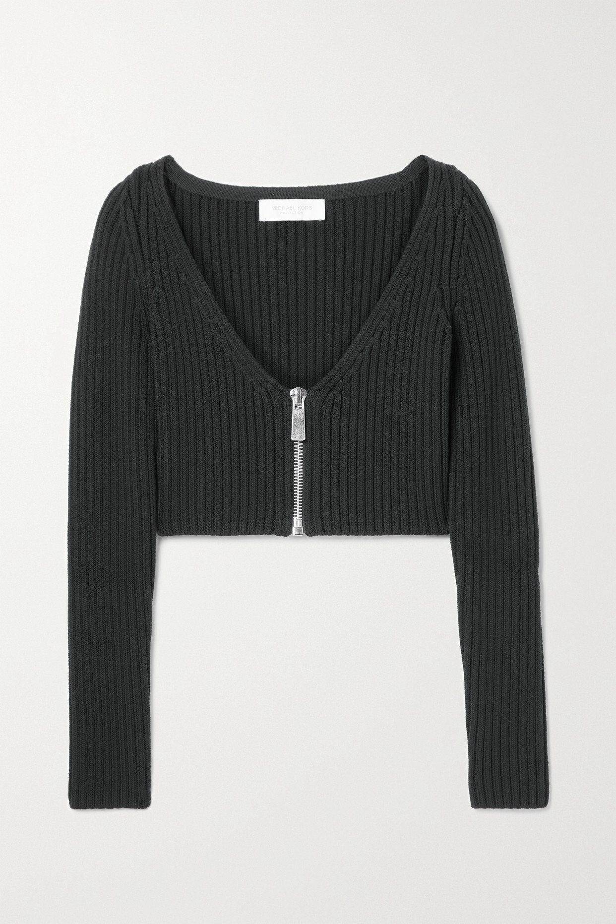 Michael Kors Collection - Cropped Ribbed Wool-blend Cardigan - Black