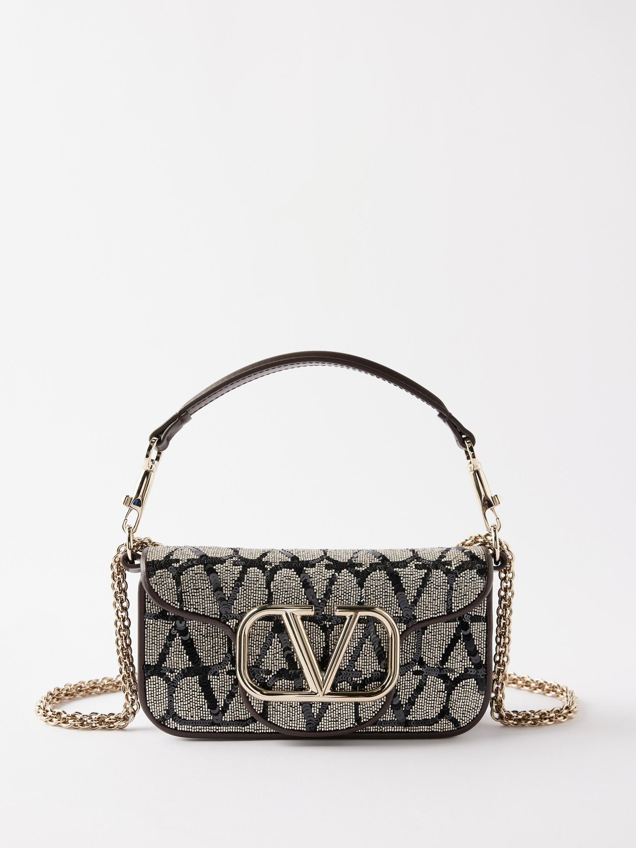 Valentino Garavani - Locò Small Beaded Leather Shoulder Bag - Womens - Black Silver
