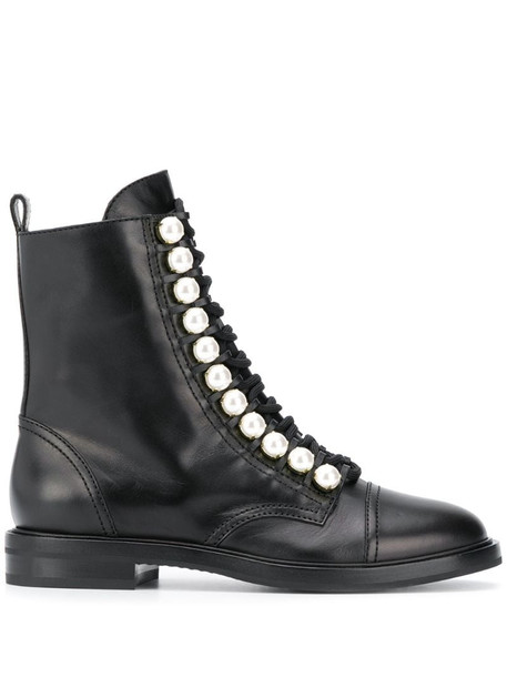 Casadei biker faux pearl-embellished boots in black