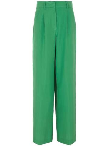 giorgio armani pleated washed silk wide pants in green