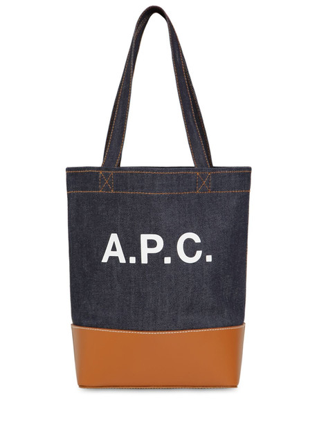A.P.C. Sm Logo Printed Denim & Leather Tote Bag in blue
