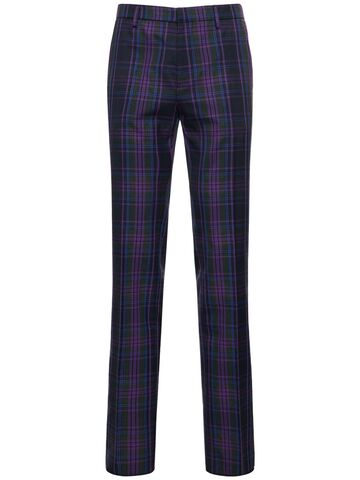 etro tartan wool blend pants in blue / purple