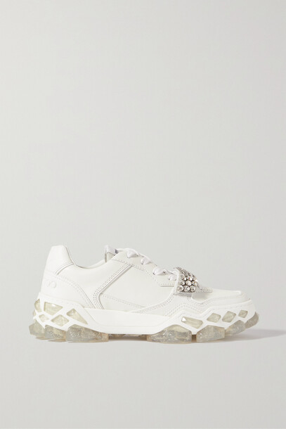 Jimmy Choo - Diamond X Strap Crystal-embellished Leather Sneakers - White