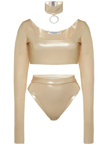 ALESSANDRA RICH Laminated Tech Bikini Set W/ Choker in gold