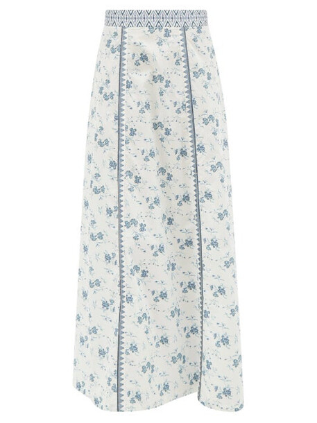 Emporio Sirenuse - Camille Floral Print Maxi Skirt - Womens - Blue Floral
