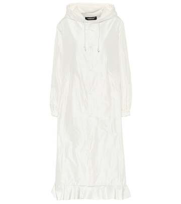 Undercover Ruffle-trimmed silk satin coat in white
