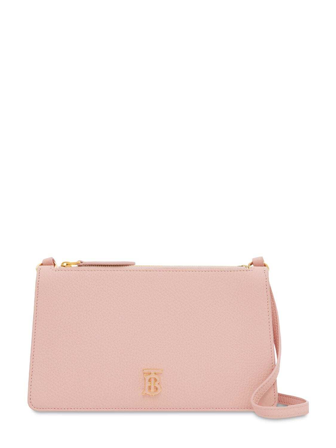 BURBERRY Tb Pouch Grainy Leather Top Handle Bag in pink