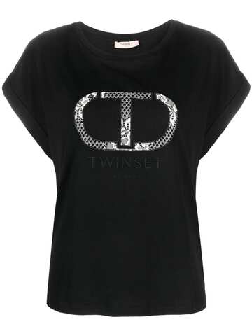 twinset cotton graphic-patch t-shirt - black
