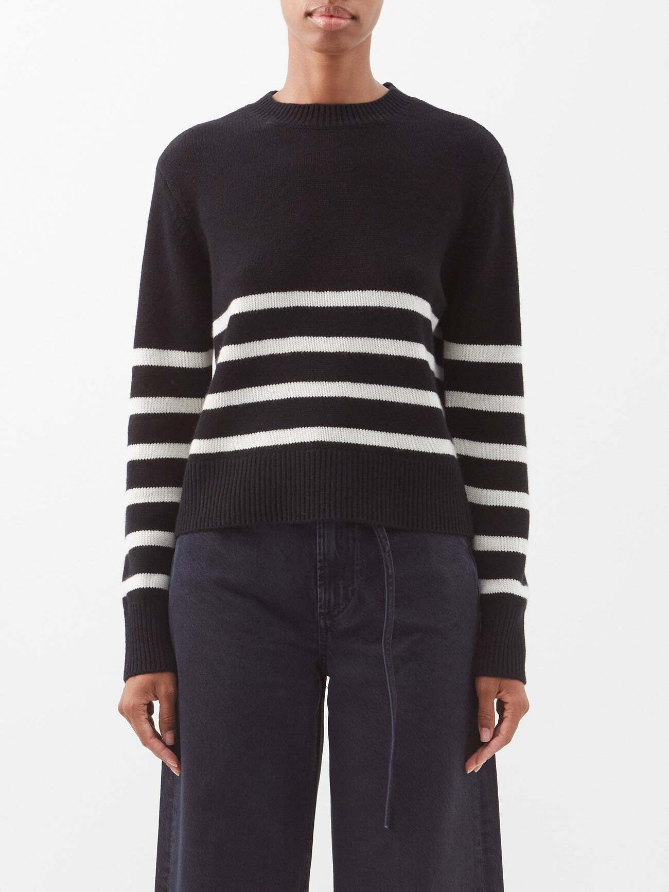 Frame - Clean Breton-stripe Cashmere Sweater - Womens - Black White