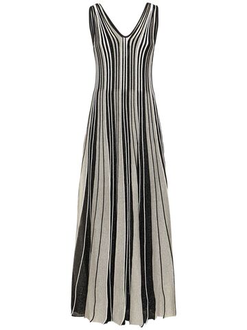 costarellos bejo striped lurex knit long dress in black / white