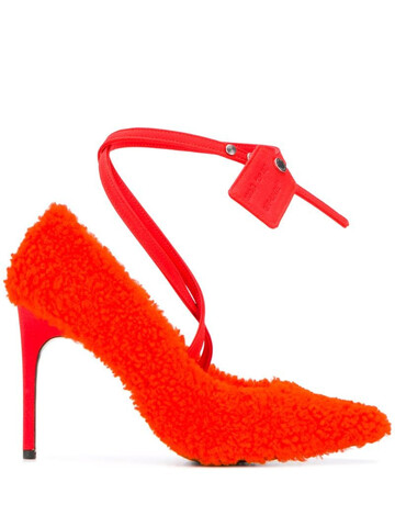 off-white textured style ankle strap pumps in orange