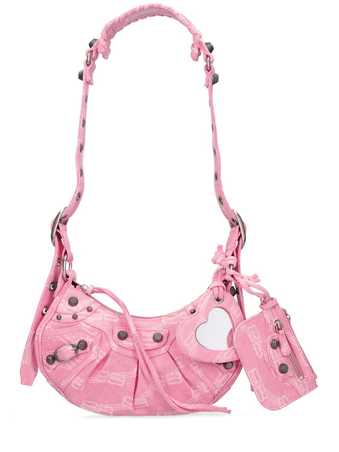 BALENCIAGA Xs Le Cagole Denim Shoulder Bag in pink
