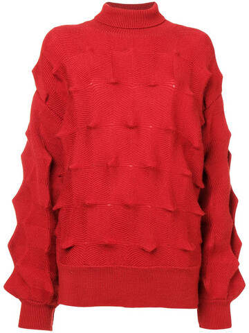 Issey Miyake Pre-Owned zigzag structured roll neck sweater in red