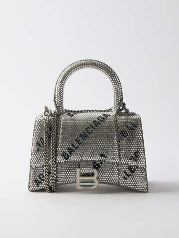 balenciaga - hourglass xs crystal-embellished leather bag - womens - silver