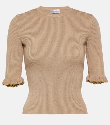 redvalentino ribbed-knit wool-blend top in neutrals