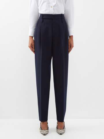 gucci - pleated cashmere-twill trousers - womens - navy
