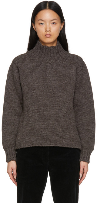 Margaret Howell Taupe Wool Wide Turtleneck in natural