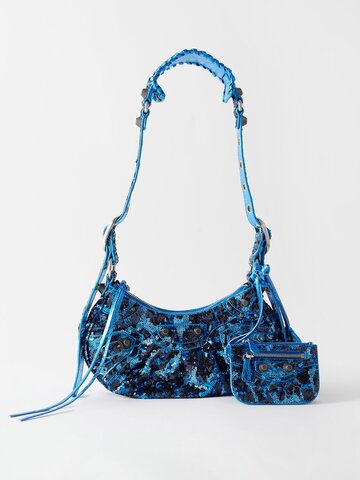 balenciaga - le cagole xs sequinned-leather shoulder bag - womens - blue multi