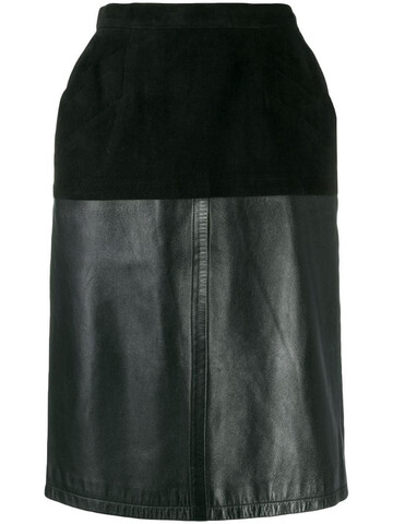 Yves Saint Laurent Pre-Owned 1980's velvet effect panel straight skirt in black