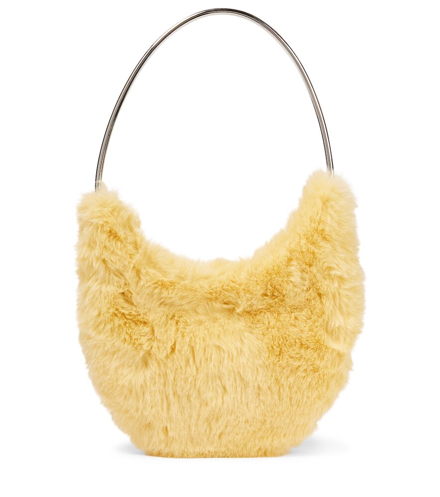 Coperni Swipe Small faux fur shoulder bag in yellow
