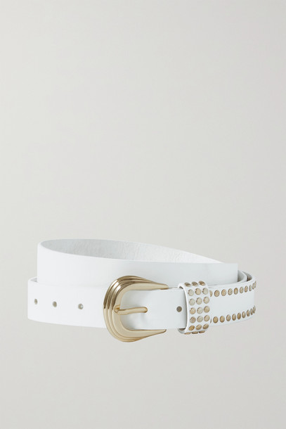BLACK & BROWN - Phoebe Studded Leather Belt - White