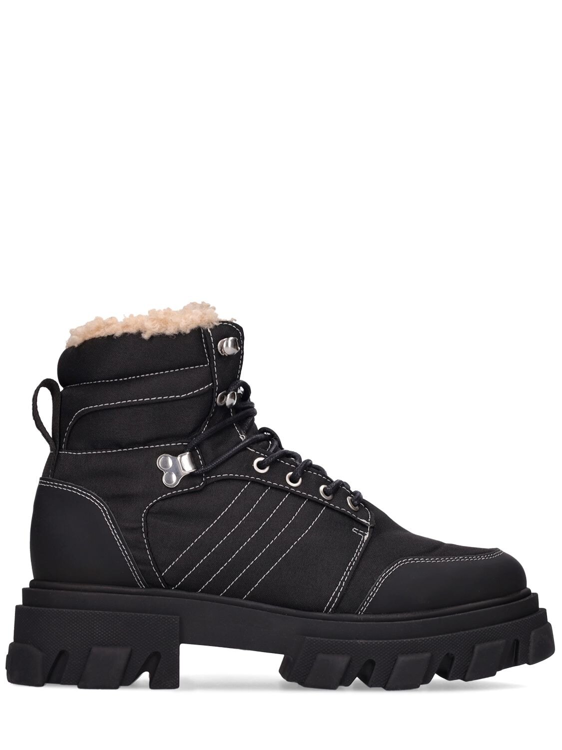 GANNI 50mm Nylon & Leather Hiking Boots in black