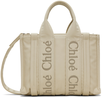 chloé chloé off-white small woody tote in ivory