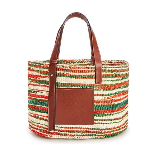 Loewe Paula's Ibiza striped raffia basket bag in natural / red